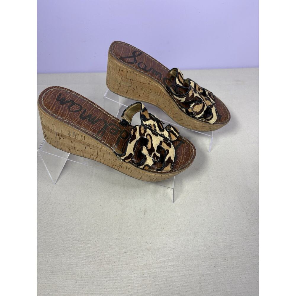 Sam Edelman Cork Leopard Print Calf Hair Wedges Size 6M